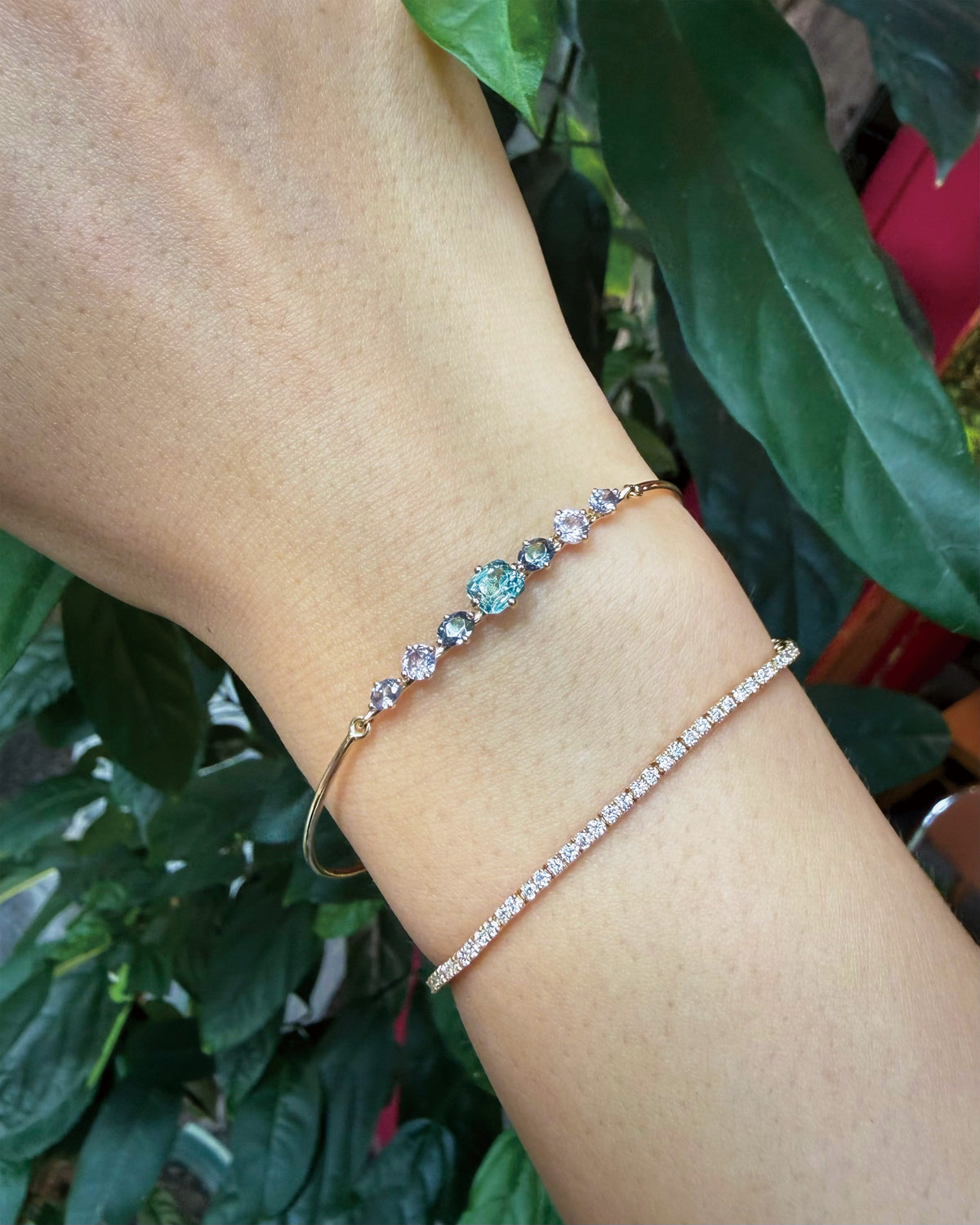 Mint Tourmaline & Pink Grey Spinels Compass Bangle