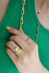 Yellow Chrysoberyl Aurora Ring 18k gold engagement ring on hand 4
