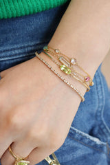 Yellow Chrysoberyl Diamond Bangle 18k gold stackable design on hand 1