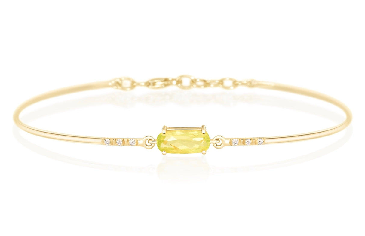 Yellow Chrysoberyl & Diamond Bangle 8k gold stackable design