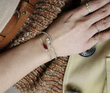 Yellow Chrysoberyl & Diamond Dream Weaver Chain Ring 18K Gold Stackable Ring on Model 2