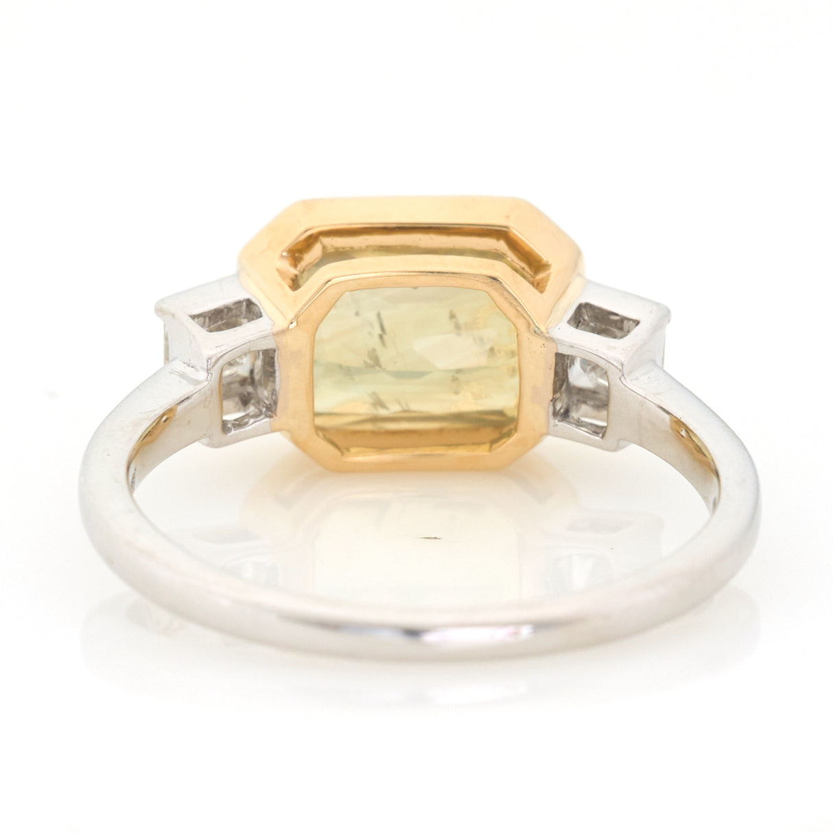 Yellow Chrysoberyl & Diamond Forever Ring 18k gold engagement ring back view