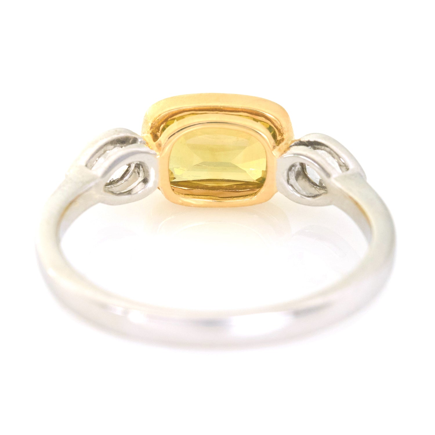 Yellow Chrysoberyl &  Rose Cut Diamond Ring 18k gold engagement ring back view