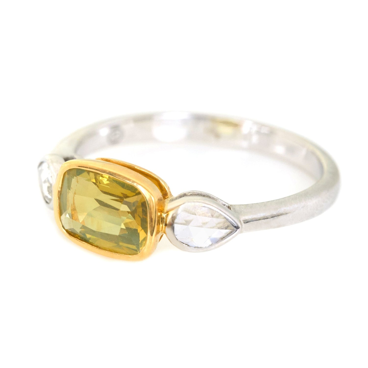 Yellow Chrysoberyl &  Rose Cut Diamond Ring 18k gold engagement ring side view