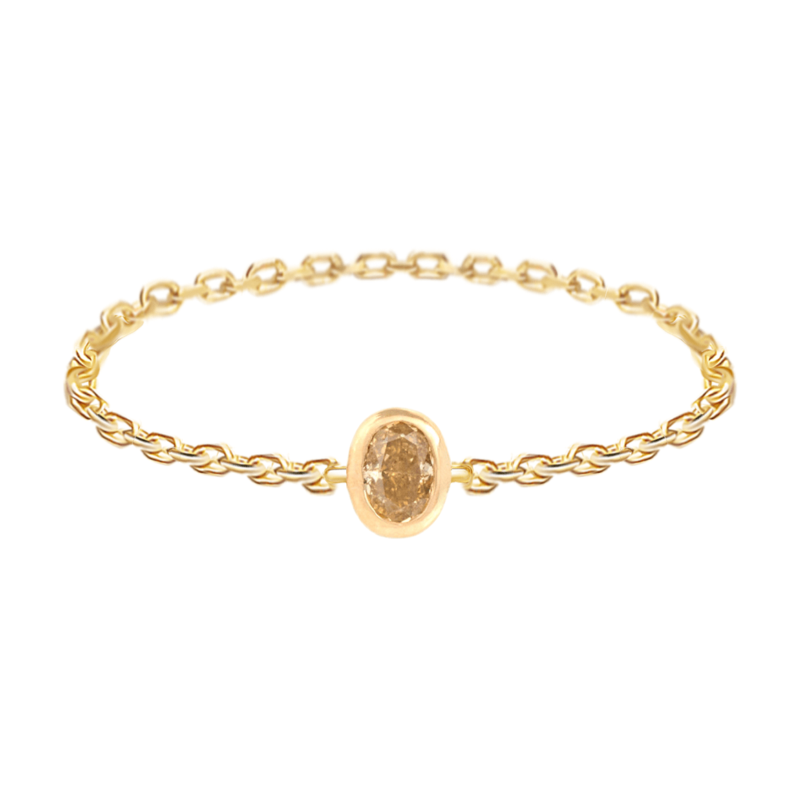 Yellow Diamond Oval Button Chain Ring 18k gold Stackable ring