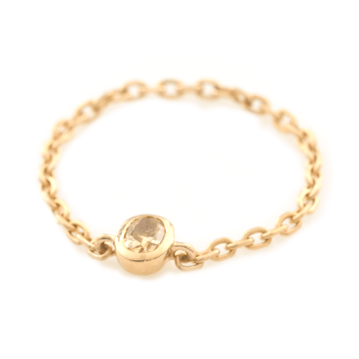 Yellow Diamond Oval Button Chain Ring 18k gold Stackable ring side view