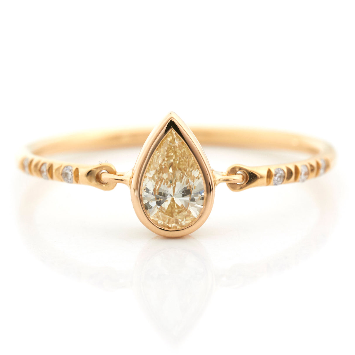 Yellow Diamond pear Petite Circle Ring 18k gold engagement ring
