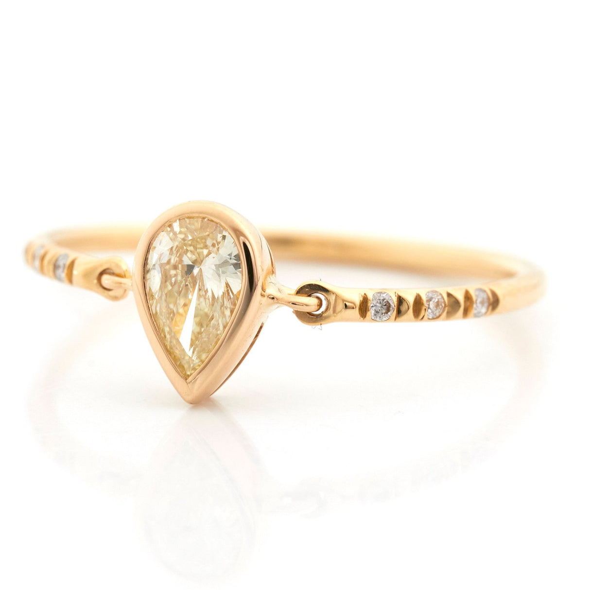 Yellow Diamond pear Petite Circle Ring 18k gold engagement ring side view 2