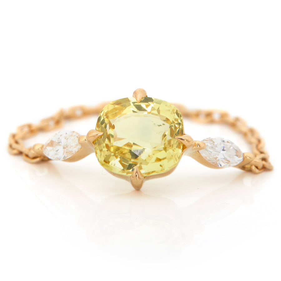 Yellow sapphire & diamond sunbeam Chain Ring