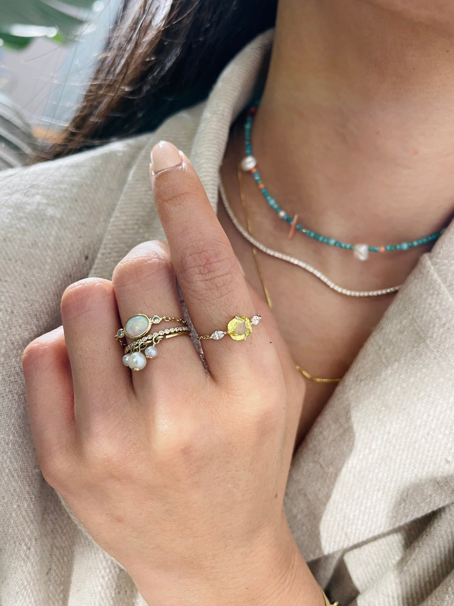 Yellow sapphire & diamond sunbeam Chain Ring