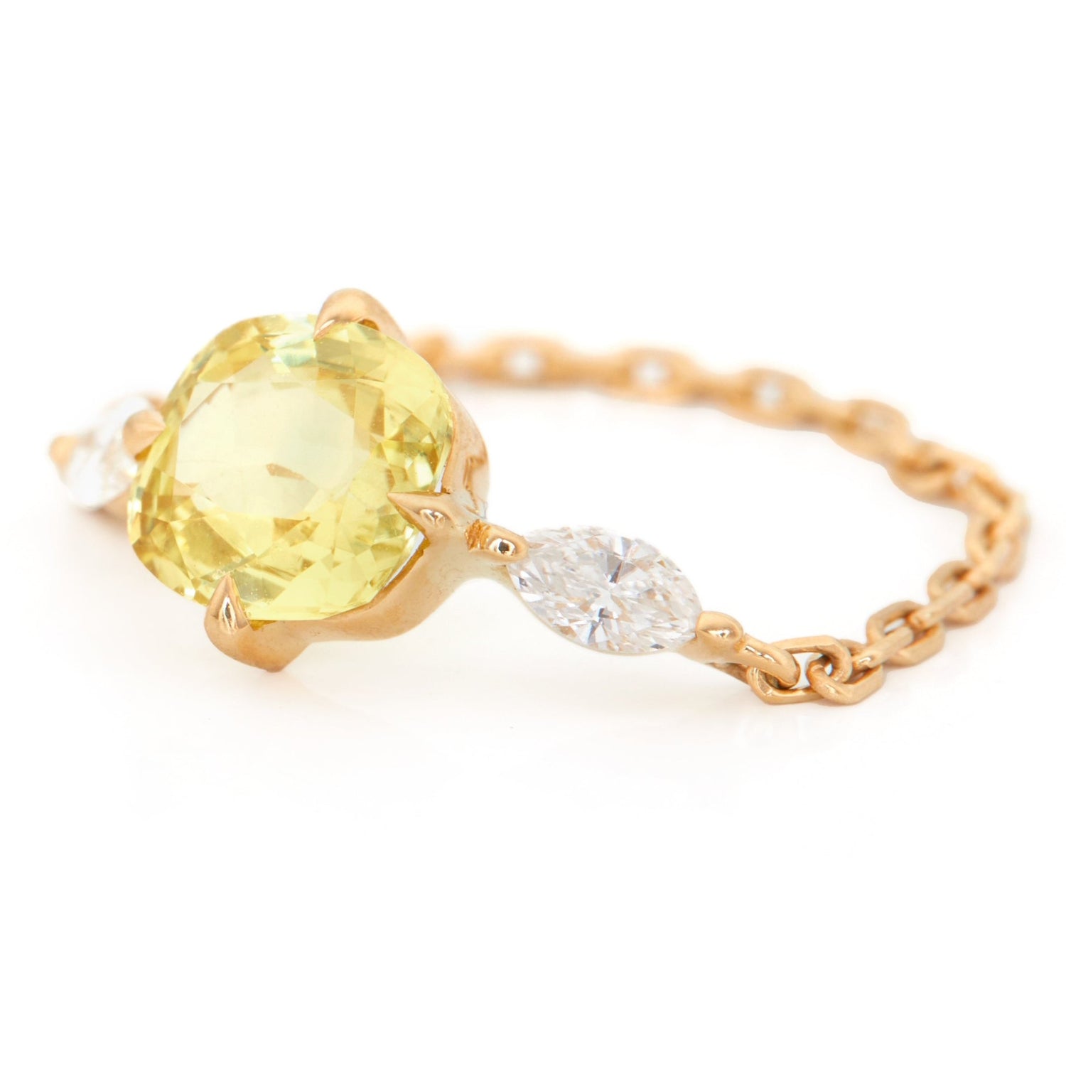 Yellow Sapphire & Diamond Dream Weaver Chain Ring 18k gold Stackable ring side view