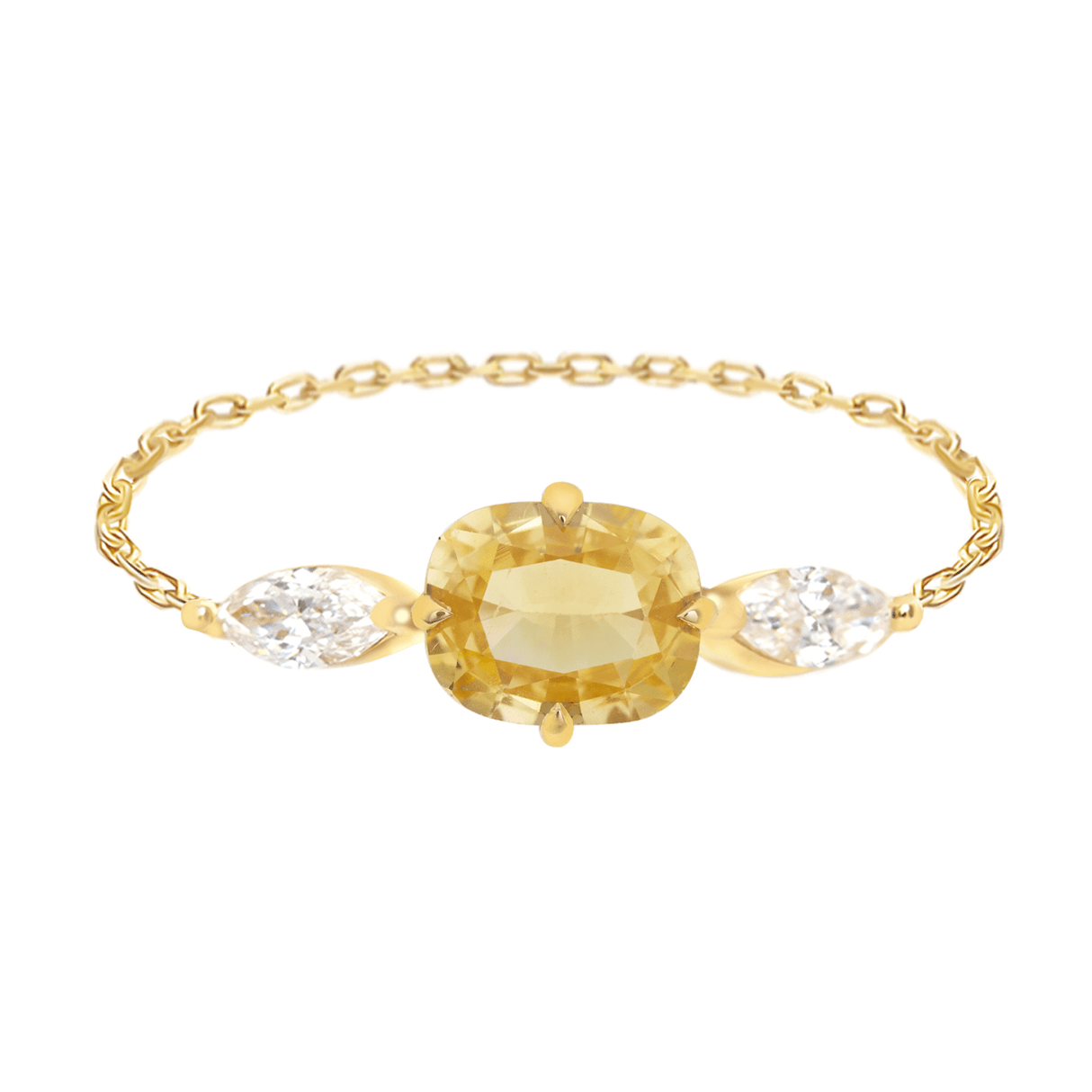 Yellow Sapphire & Diamond dream weaver Chain Ring 18k gold Stackable ring