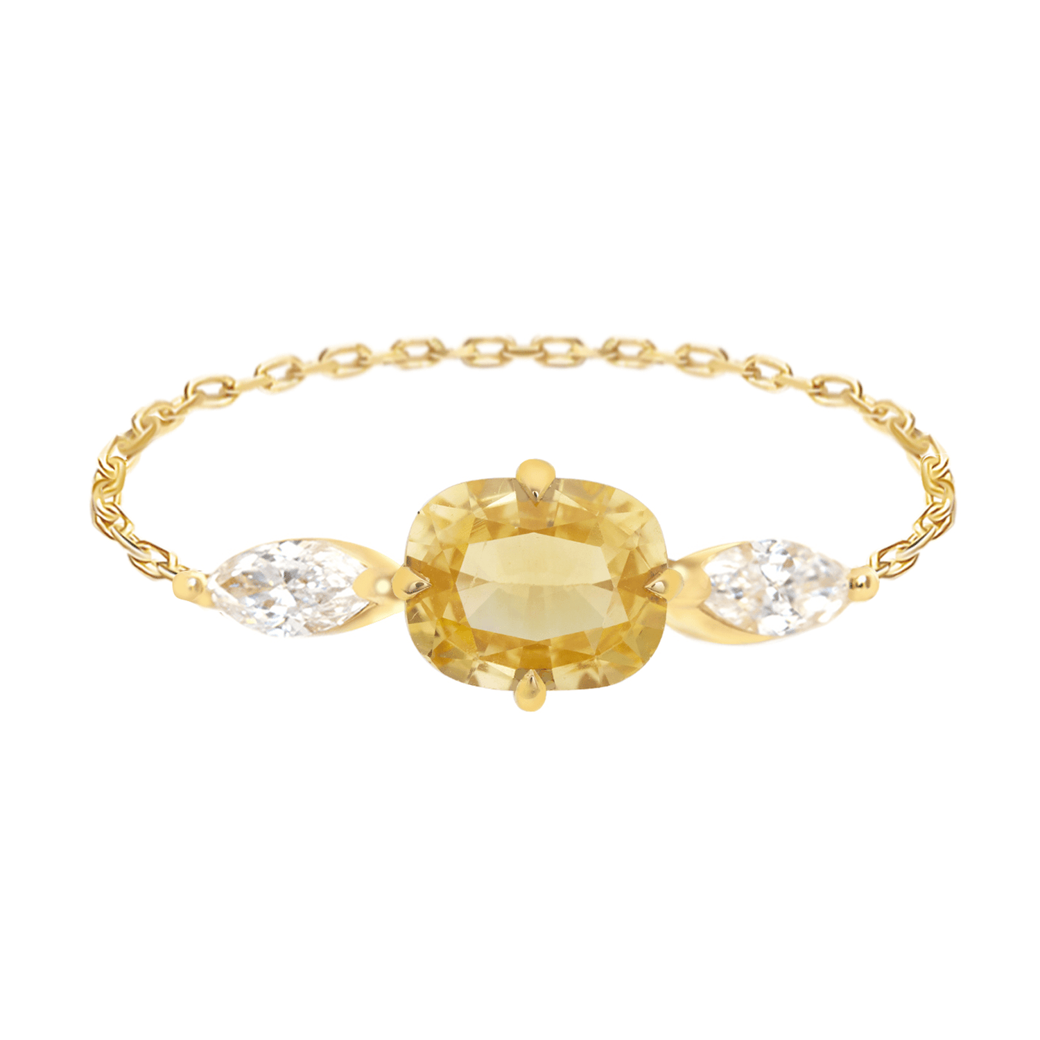 Yellow Sapphire & Diamond dream weaver Chain Ring 18k gold Stackable ring