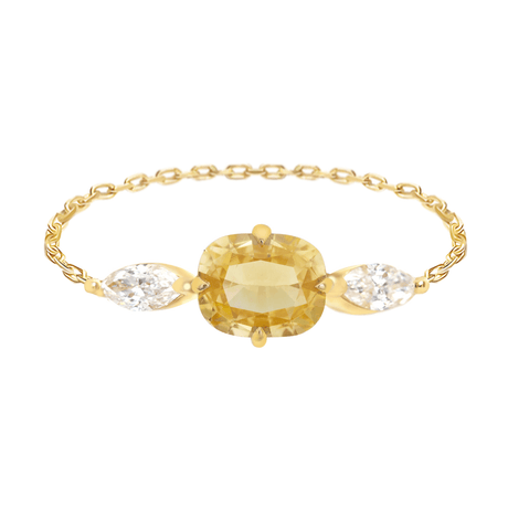 Yellow Sapphire & Diamond dream weaver Chain Ring 18k gold Stackable ring