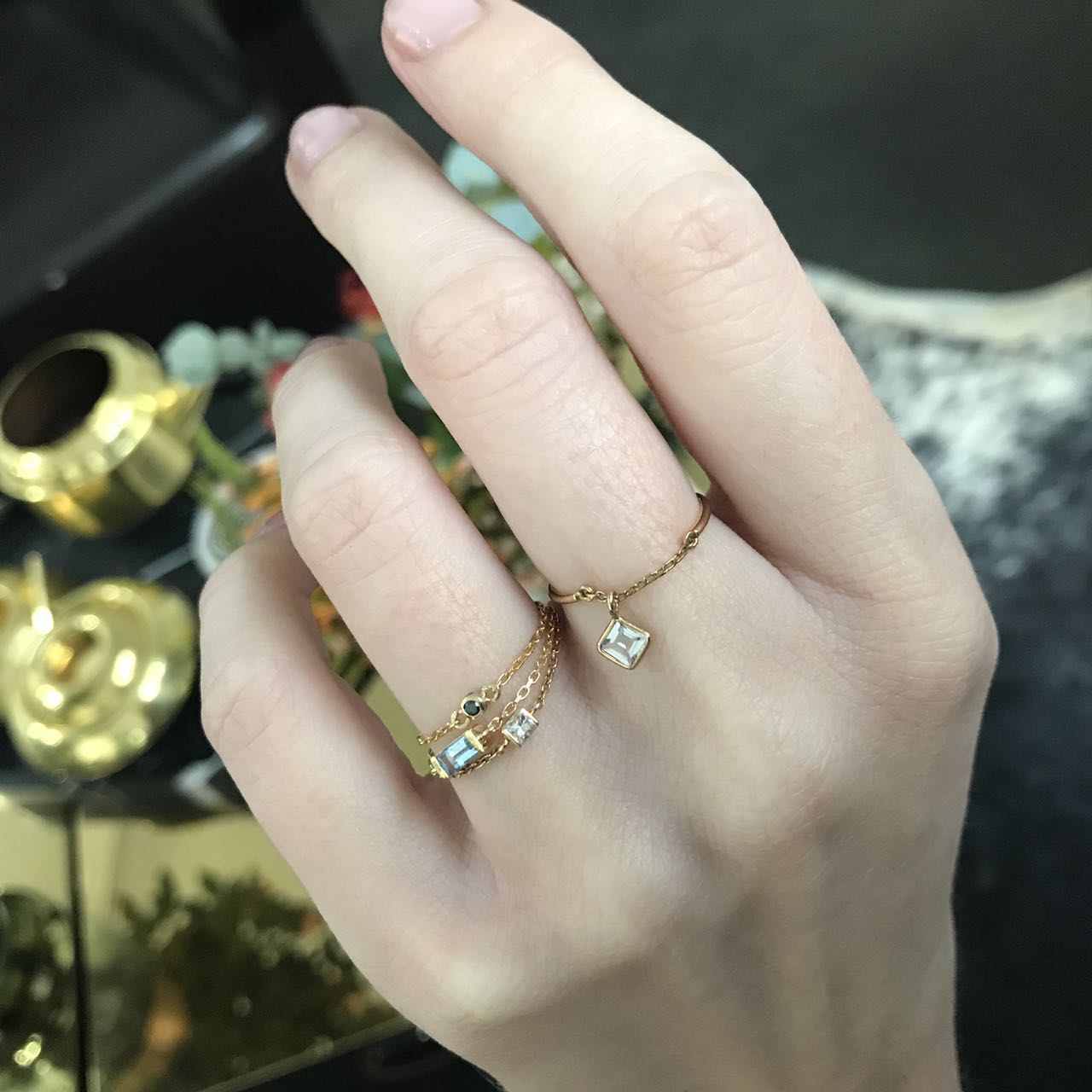 Yi Collection x Opening Ceremony March Aquamarine Half Chain Ring: Silver With 14K Gold Plating