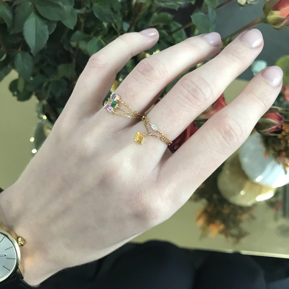 Yi Collection x Opening Ceremony November Citrine Half Chain Ring: Silver With 14K Gold Plating