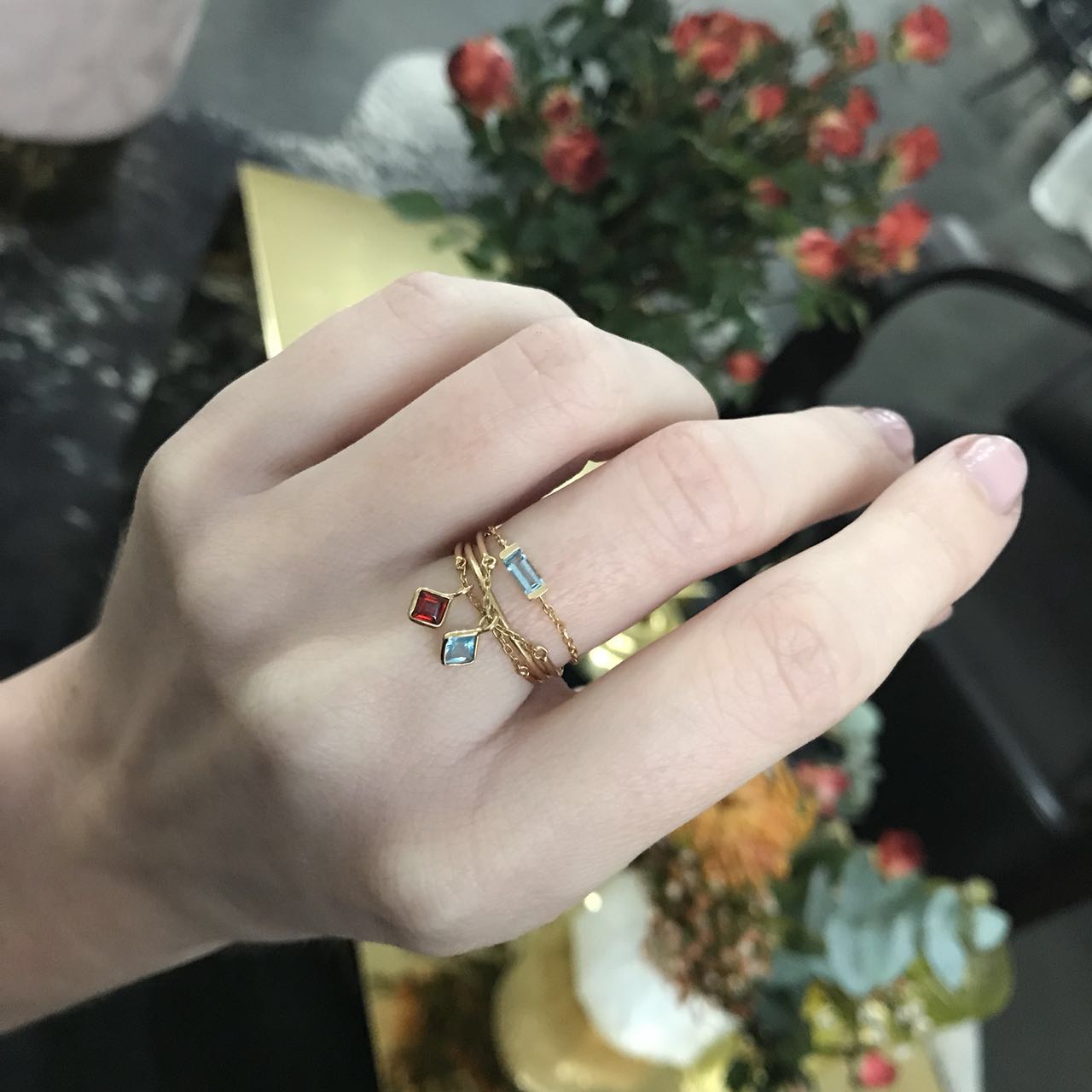 Yi Collection x Opening Ceremony January Garnet Half Chain Ring: Silver With 14K Gold Plating