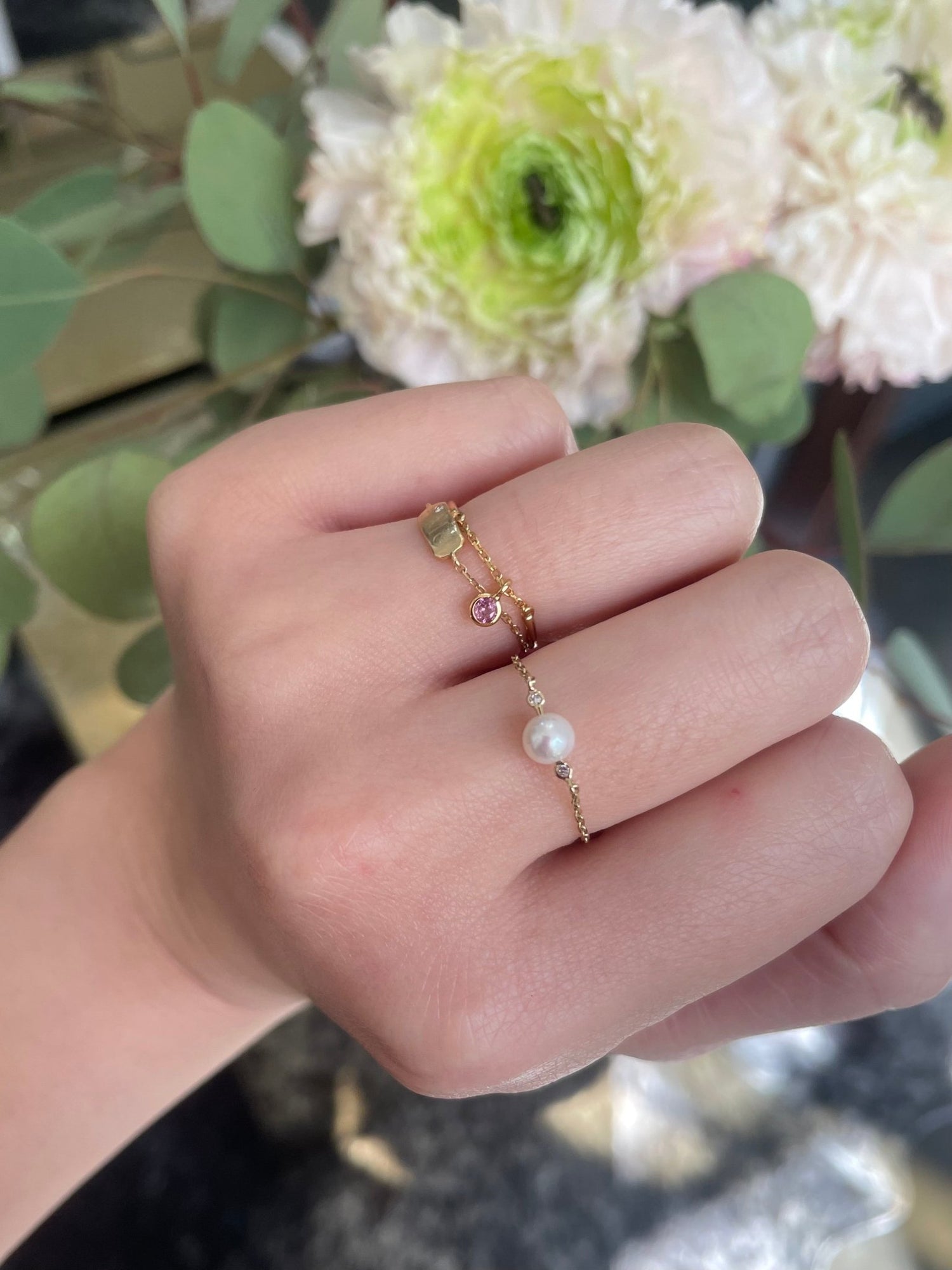 Yi Collection x Opening Ceremony October Pink Tourmaline Half Chain Ring: Silver With 14K Gold Plating