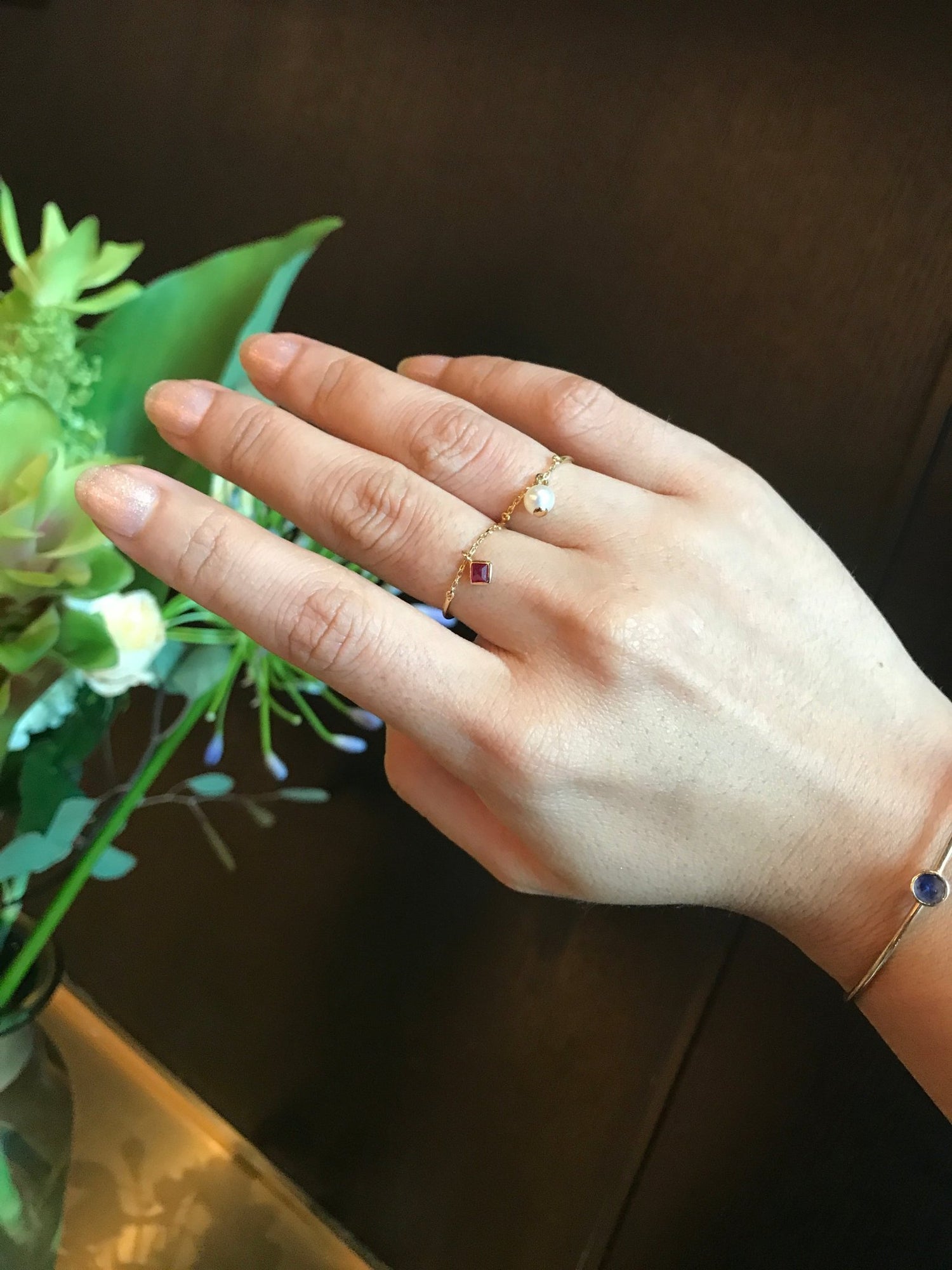 Yi Collection x Opening Ceremony July Ruby Half Chain Ring: Silver With 14K Gold Plating