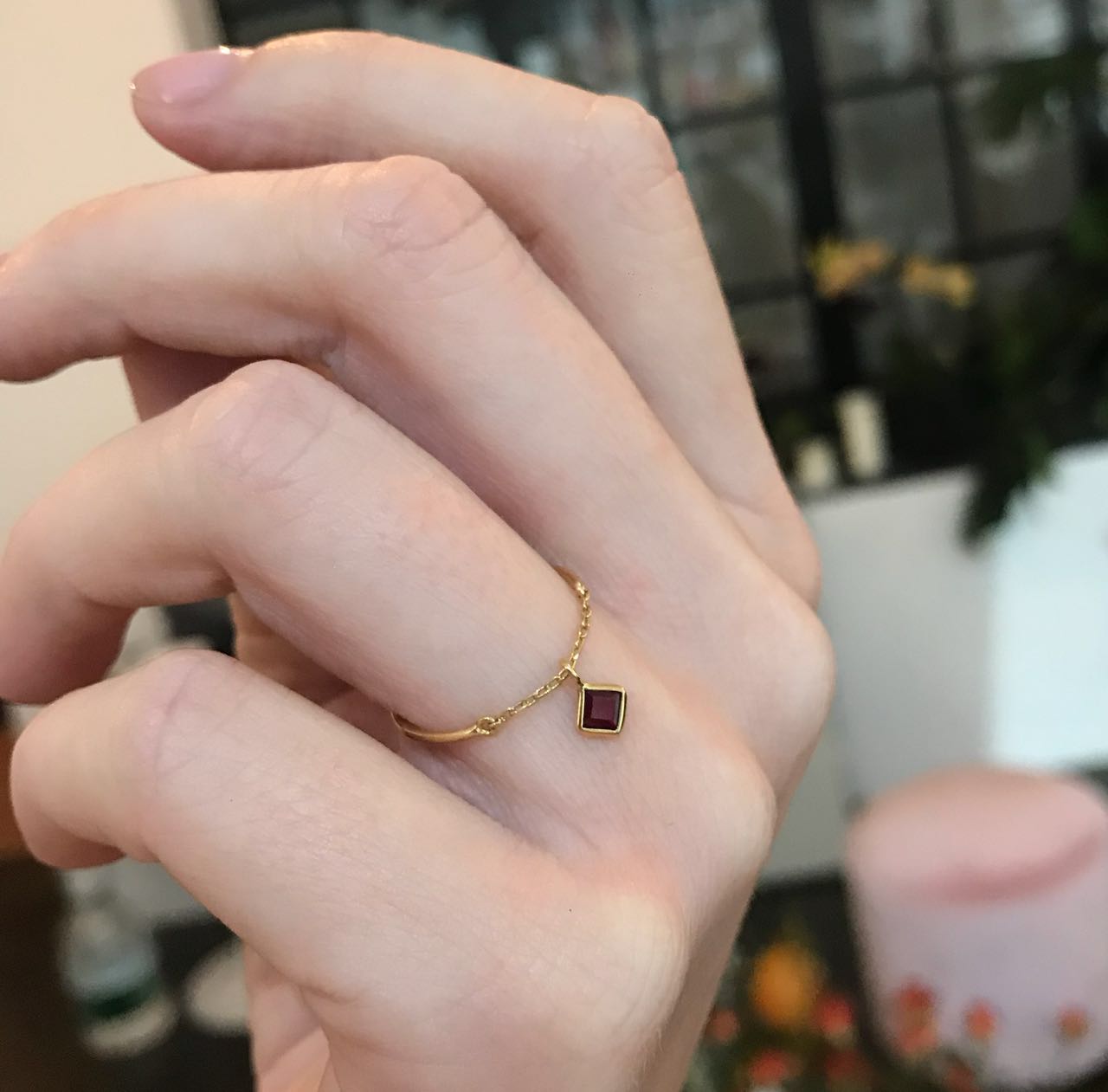 Yi Collection x Opening Ceremony July Ruby Half Chain Ring: Silver With 14K Gold Plating