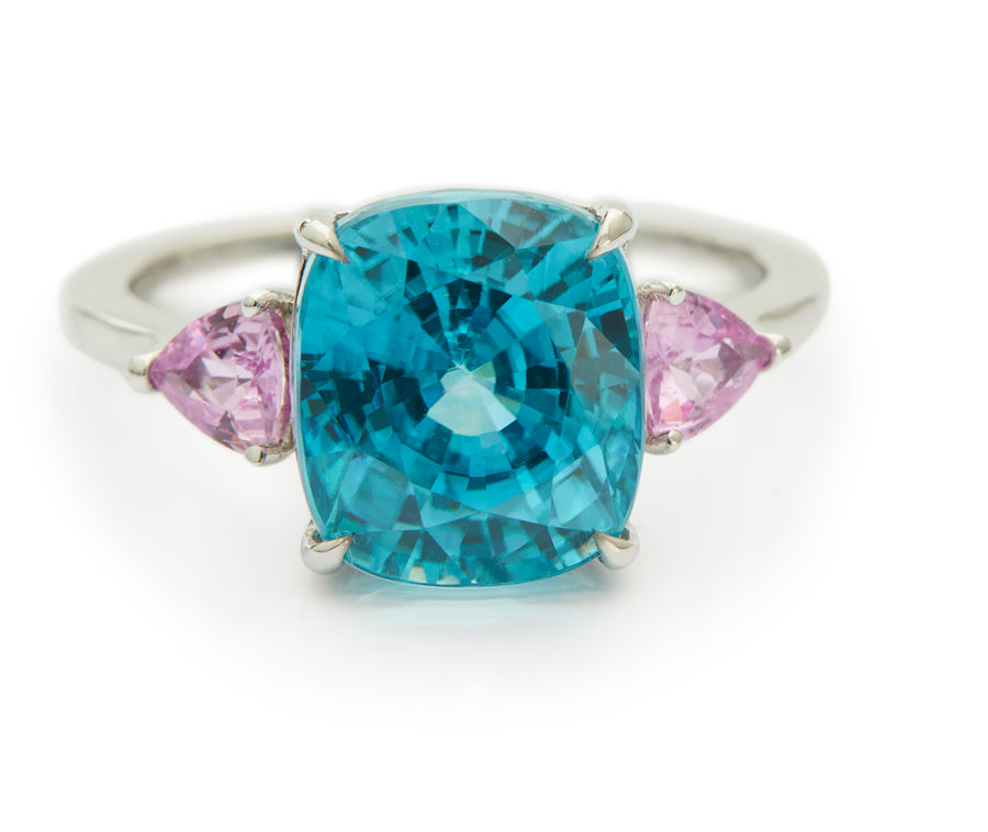 Zircon Oceans Ring With Pink Sapphire
