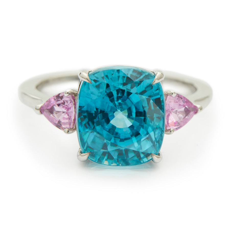 Zircon Oceans Ring With Pink Sapphire