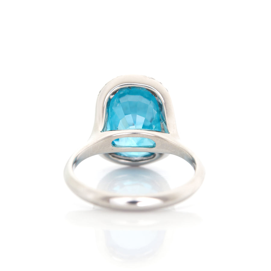 Blue Zircon and diamond Aurora ring