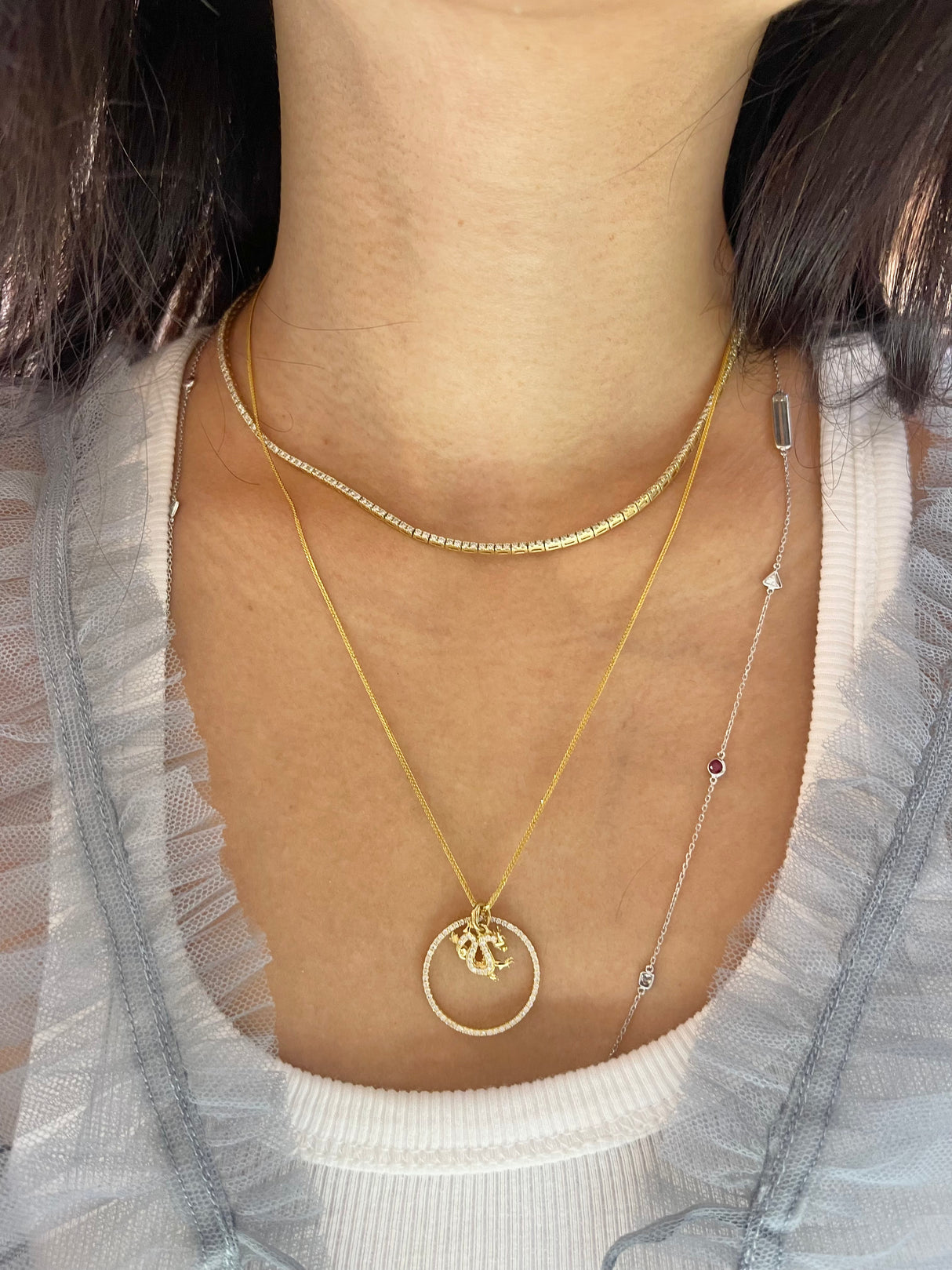 Zodiac Dragon Pendant Necklace on model 2