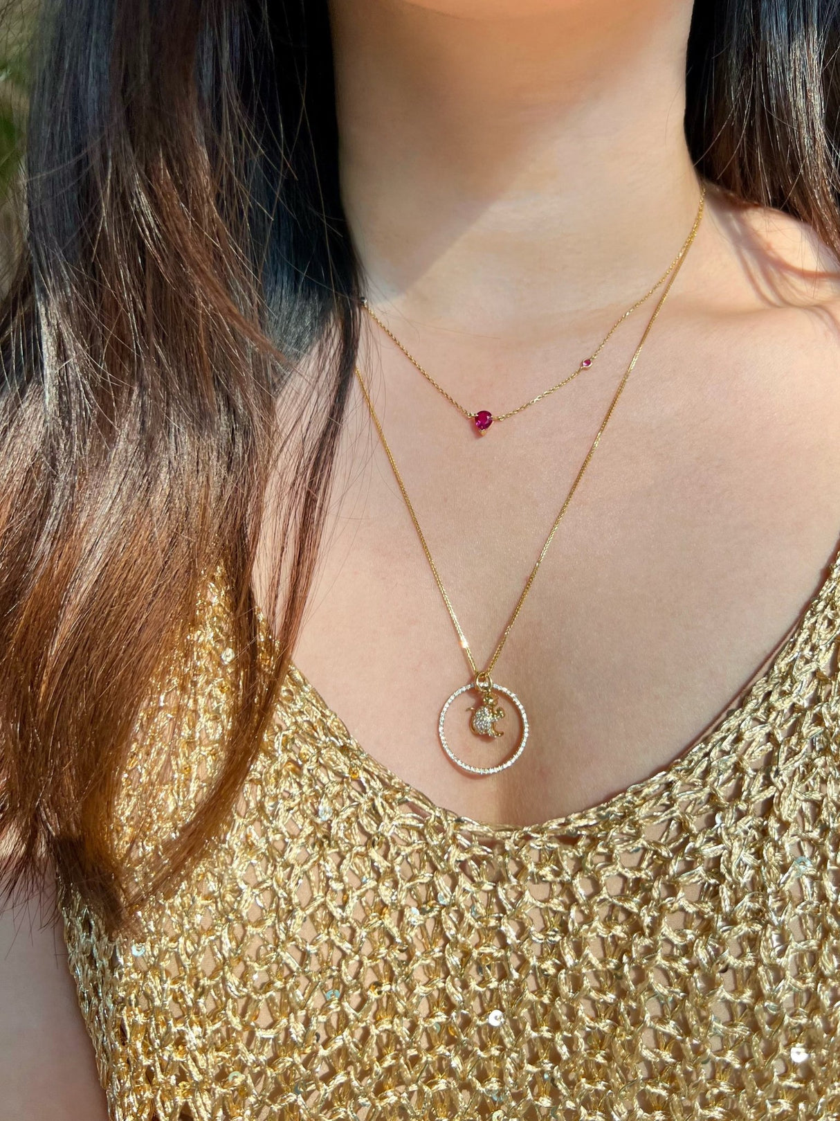 Zodiac Monkey Pendant Necklace on model 1