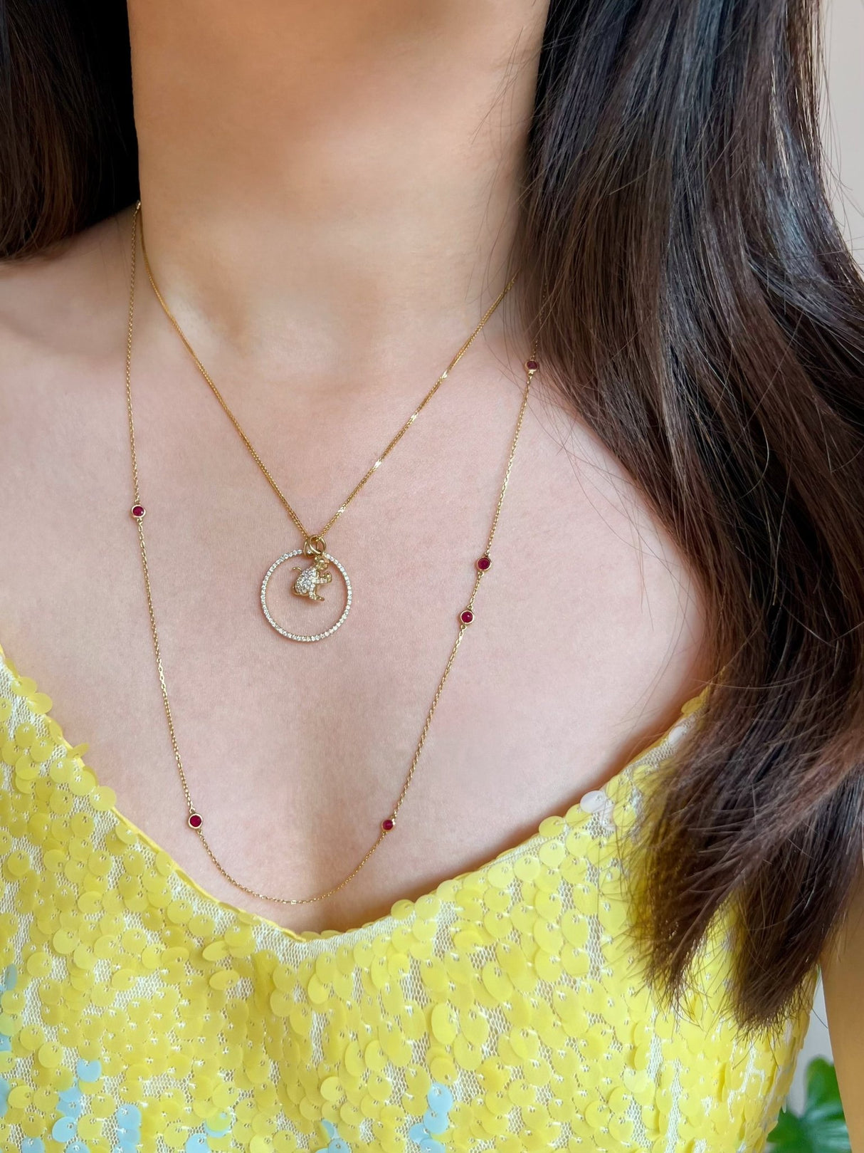 Zodiac Monkey Pendant Necklace on model 2