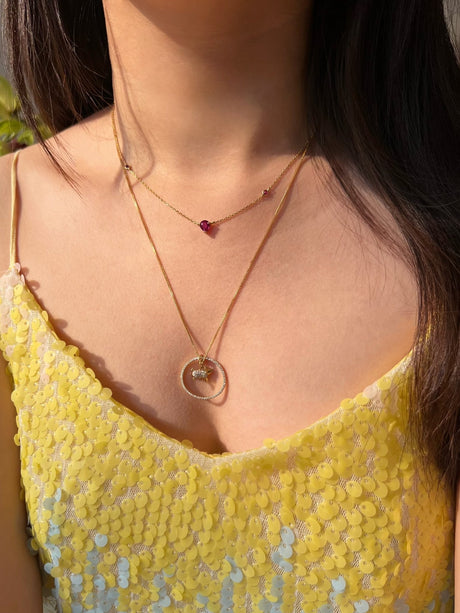 Zodiac Pig Pendant Necklace on model 1