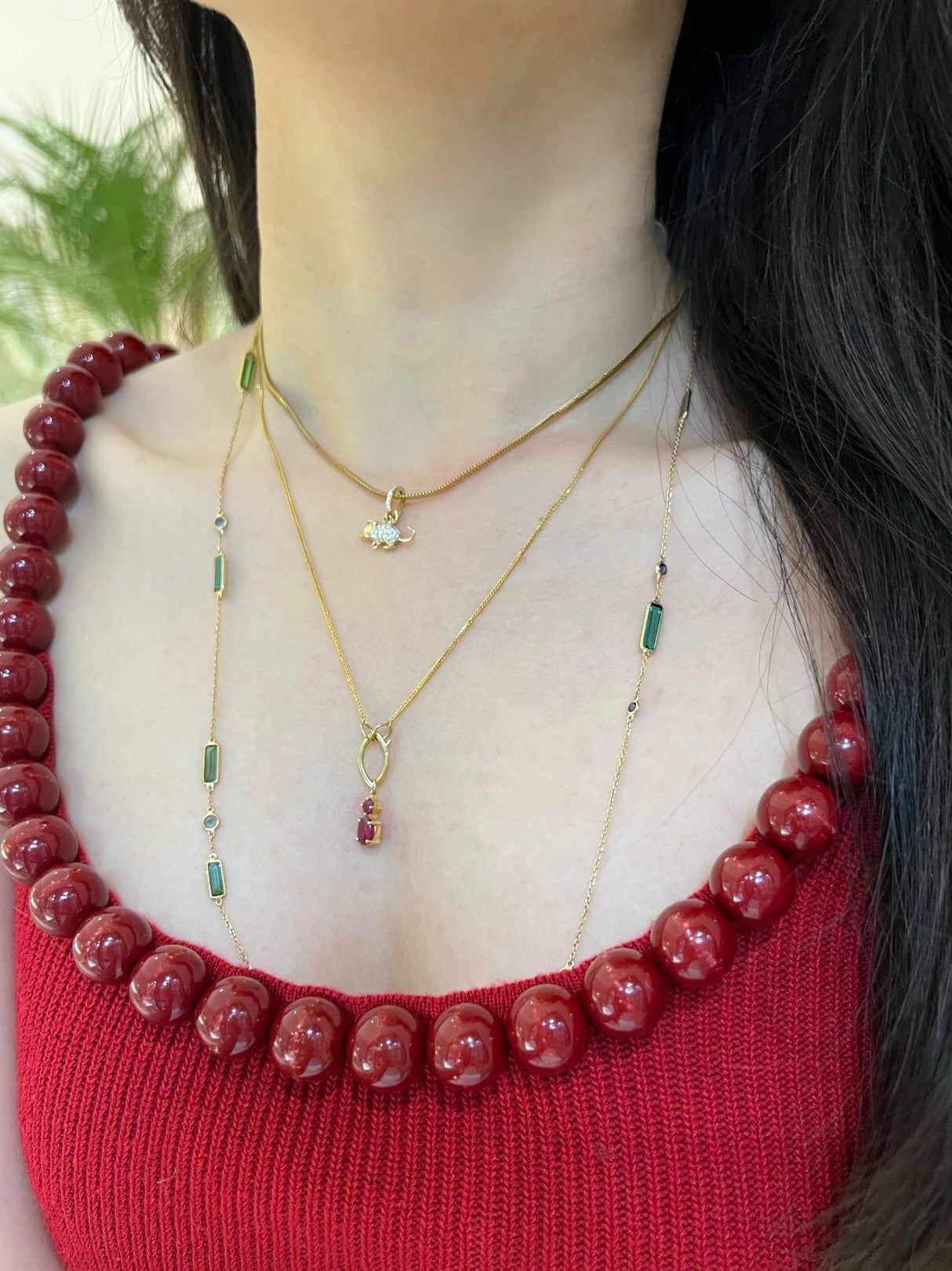 Zodiac Rat Pendant 18k gold Handmade fine jewelry on model