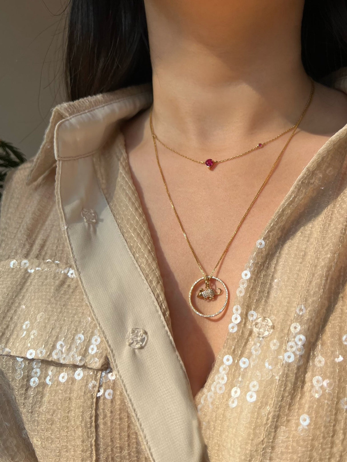 Zodiac Rat Pendant Necklace on model