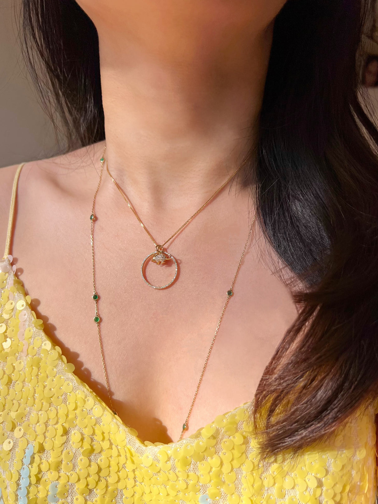 Zodiac Rat Pendant Necklace on model 2