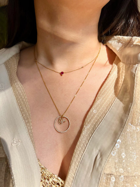 Zodiac Snake Pendant Necklace on model 1