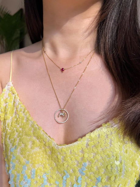 Zodiac Tiger Pendant Necklace on model 1