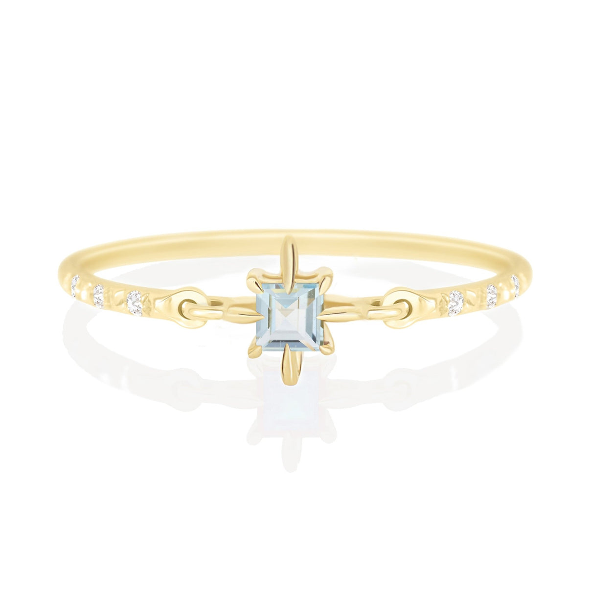 Aquamarine Birthstone Petite Circle Diamond Ring 14k gold stackable ring