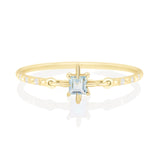 Aquamarine Birthstone Petite Circle Diamond Ring 14k gold stackable ring