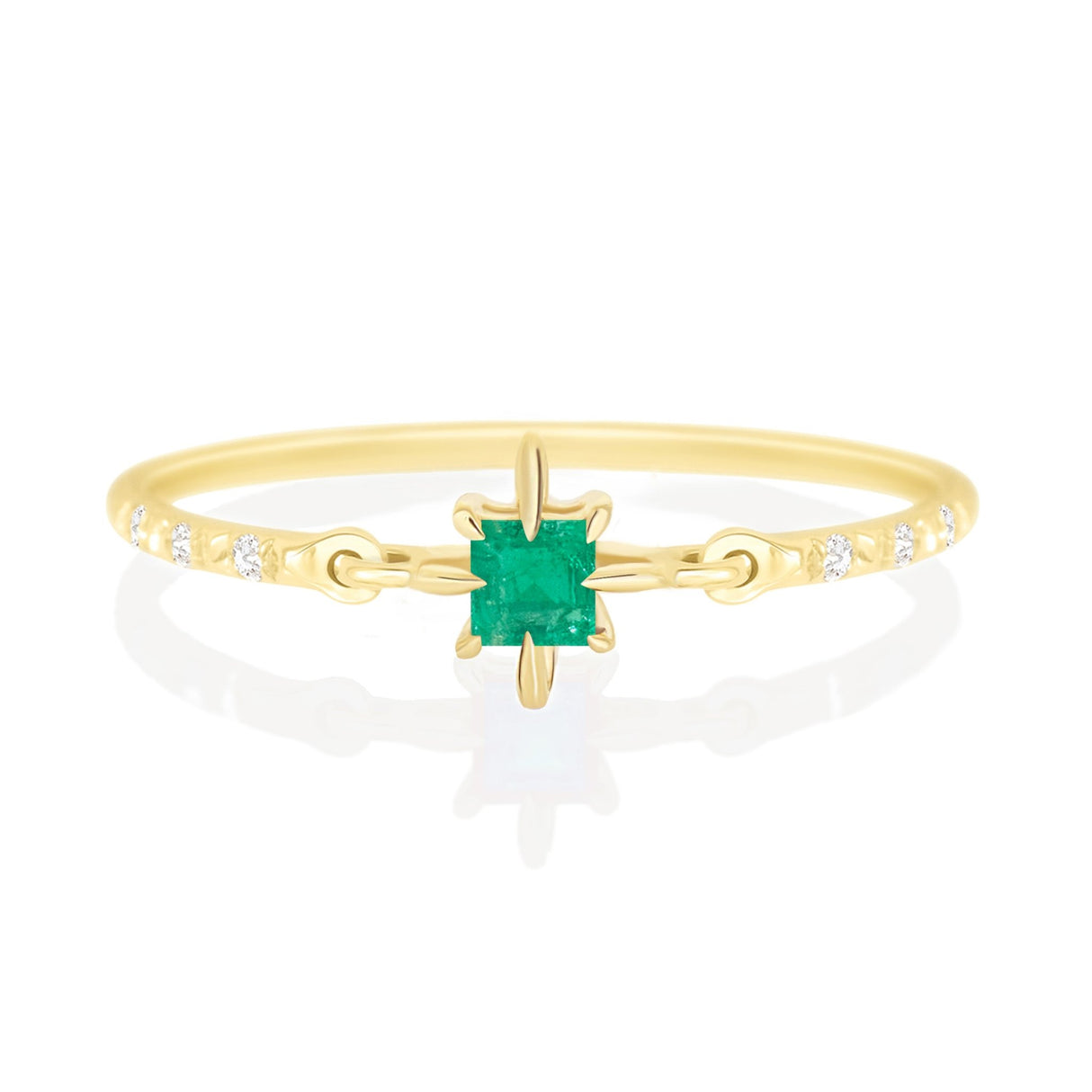 Emerald Birthstone Petite Circle Diamond Ring 14k gold stackable ring