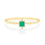 Emerald Birthstone Petite Circle Diamond Ring 14k gold stackable ring