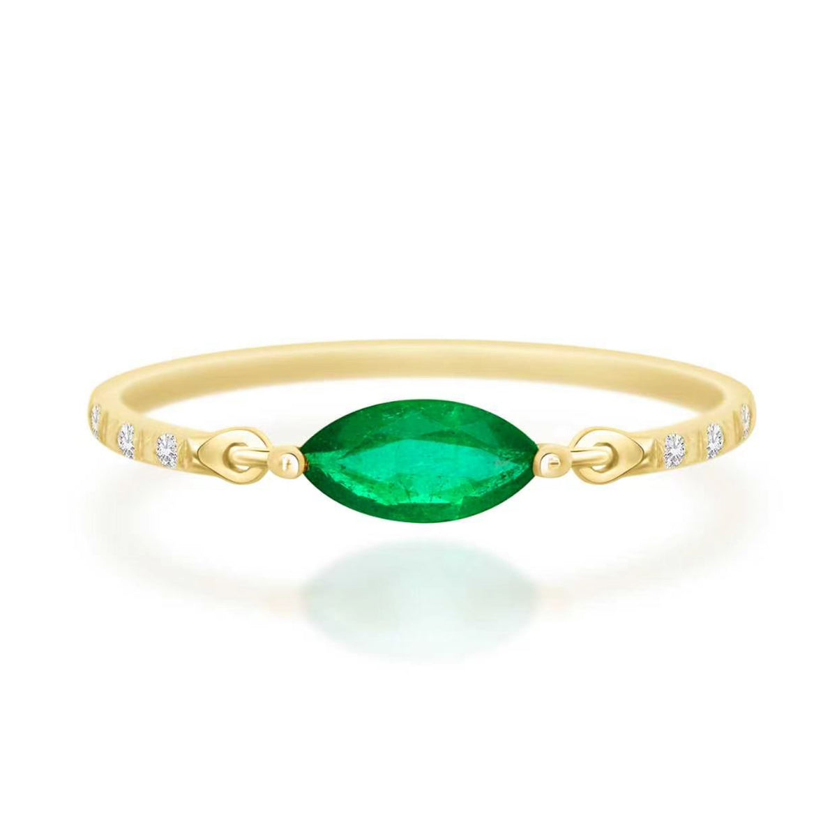 Emerald Marquise Petite Circle Diamond Ring