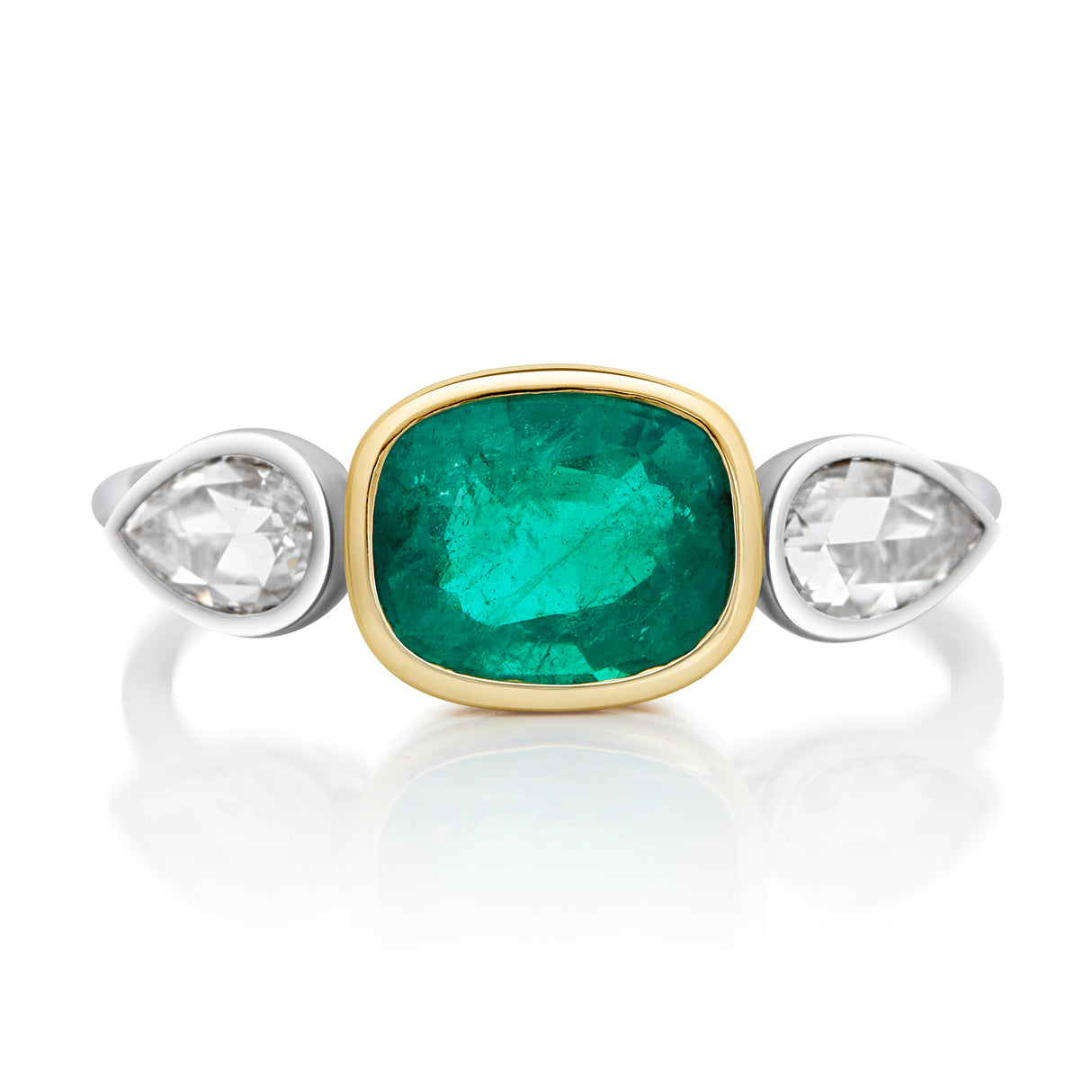 Emerald & Rose Cut Diamond Ring