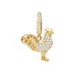 Gold rooster-shaped pendant with diamond accents on a white background