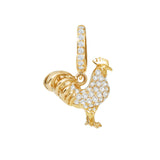 Gold rooster-shaped pendant with diamond accents on a white background