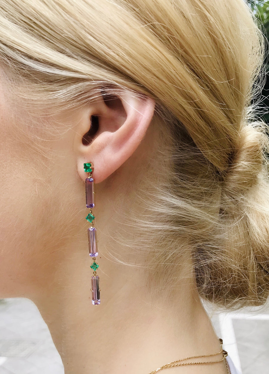 Amethyst & Emerald Cascade Earrings