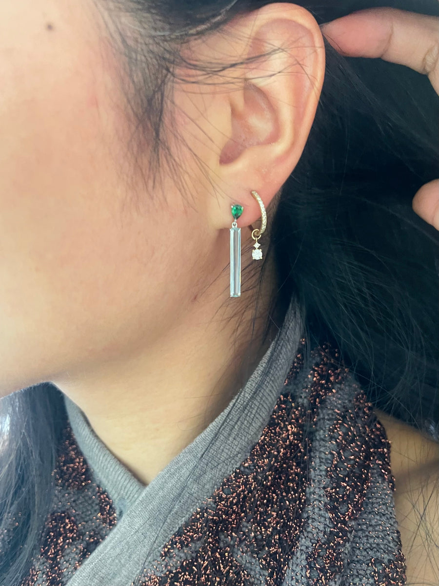 Aquamarine and tsavorite bar earrings