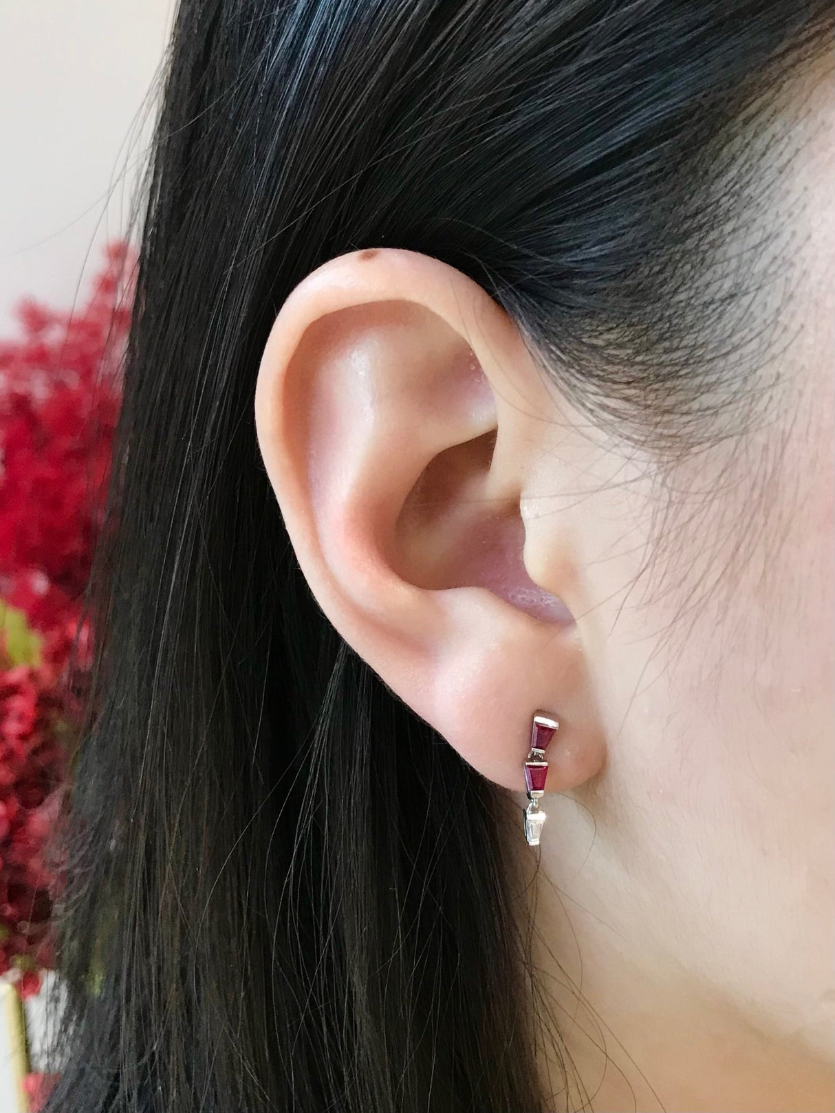 Ruby & Diamond Platinum Earrings