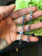 Amethyst & Emerald Cascade Bar Earrings