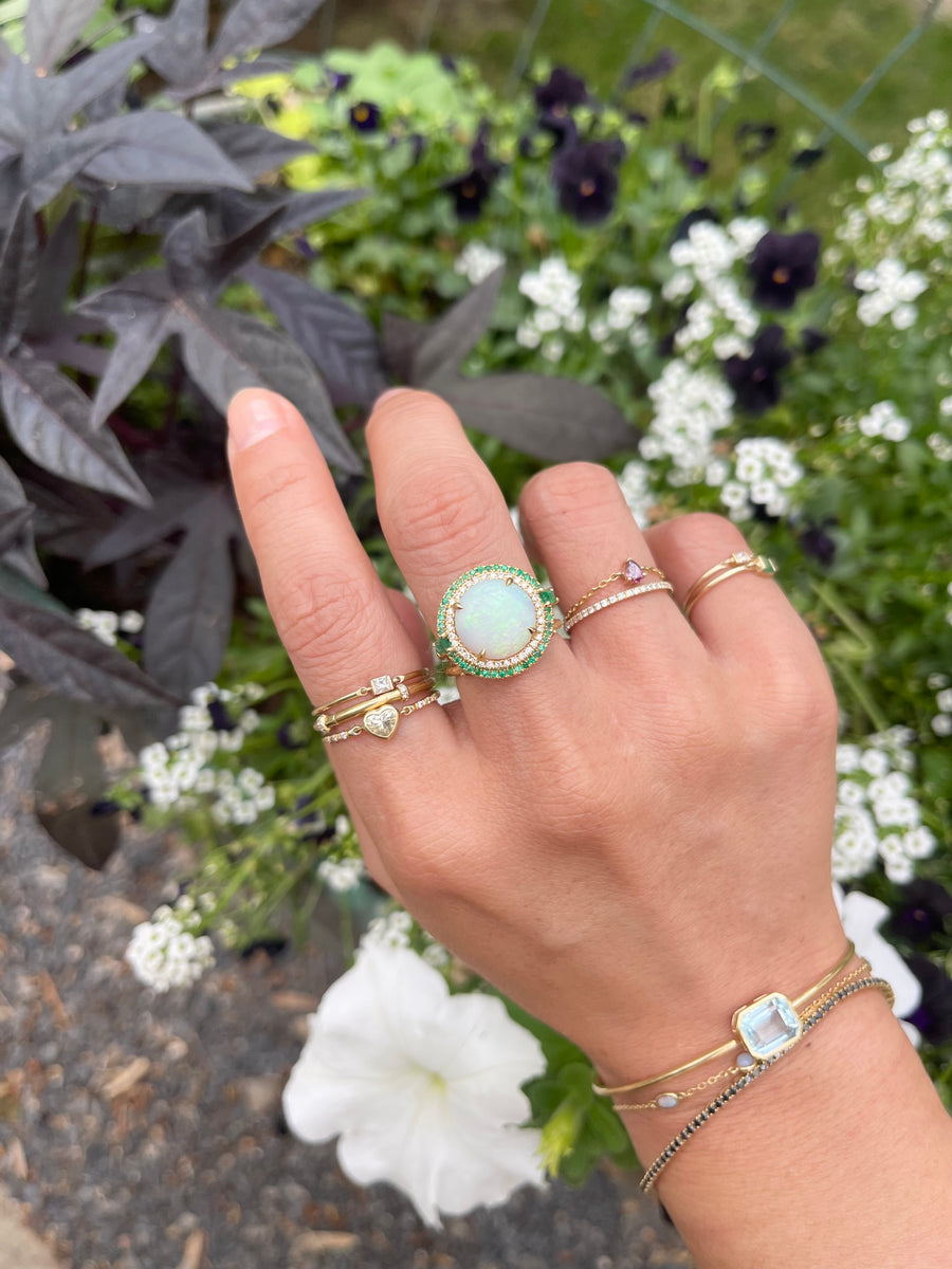 Opal Diamond & Emerald magic orb Ring