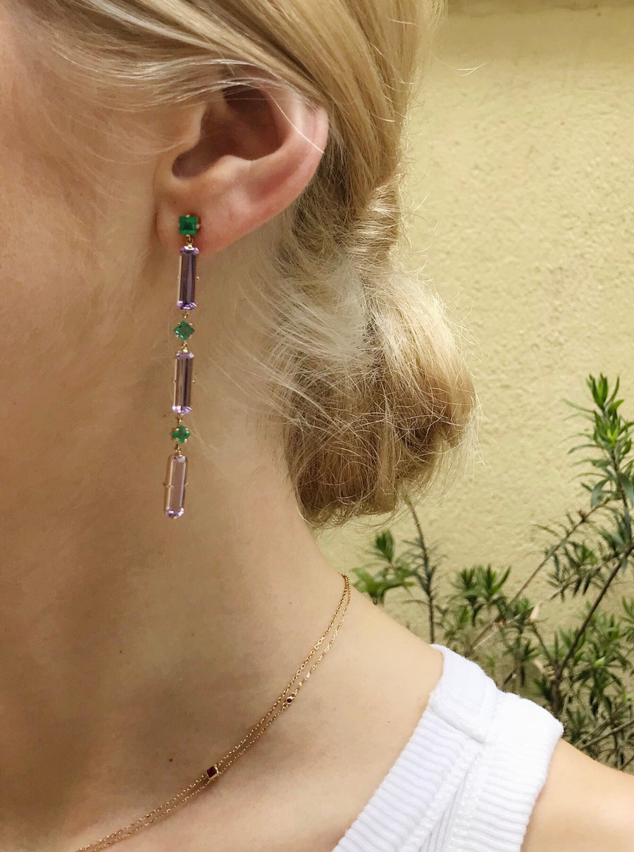 Amethyst & Emerald Cascade Earrings